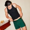 model wearing unwear noble green modal boxer shorts