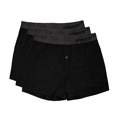 unwear onyx black boxer shorts 3 pack lay flat catalog with links to the product page