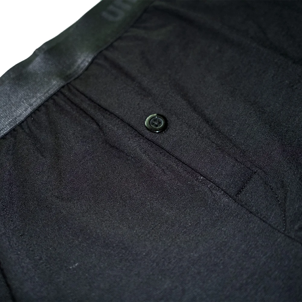 unwear onyx black boxer shorts close up fly and button