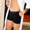 model wearing unwear onyx black modal boxer briefs